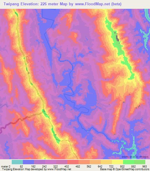 Twipang,Myanmar Elevation Map