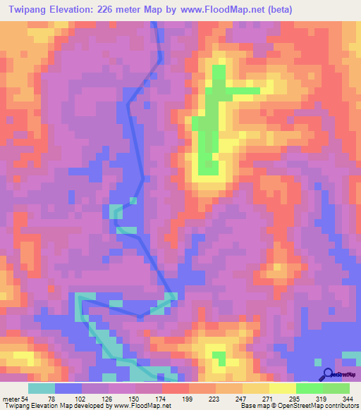 Twipang,Myanmar Elevation Map