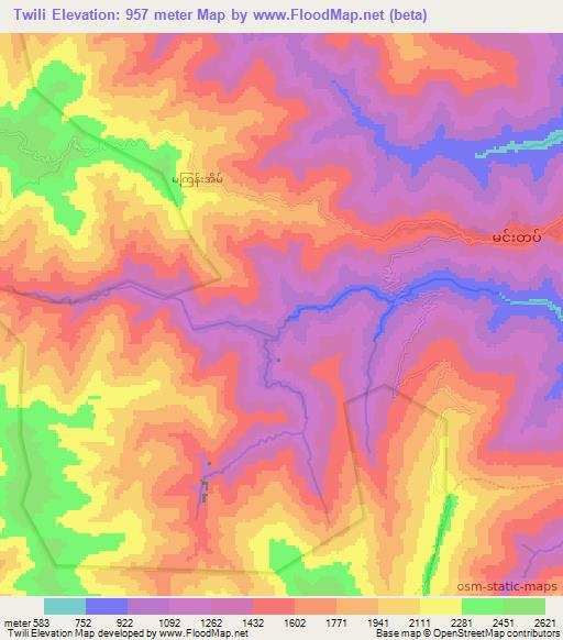 Twili,Myanmar Elevation Map