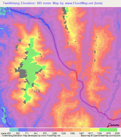 Twelkhiang,Myanmar Elevation Map