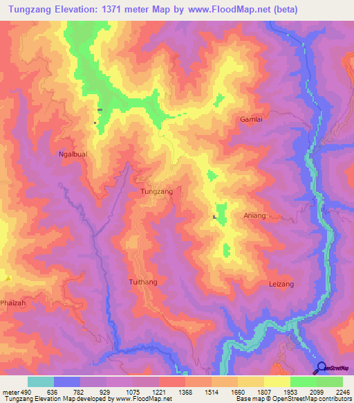 Tungzang,Myanmar Elevation Map