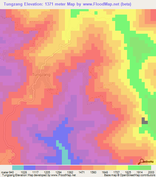 Tungzang,Myanmar Elevation Map