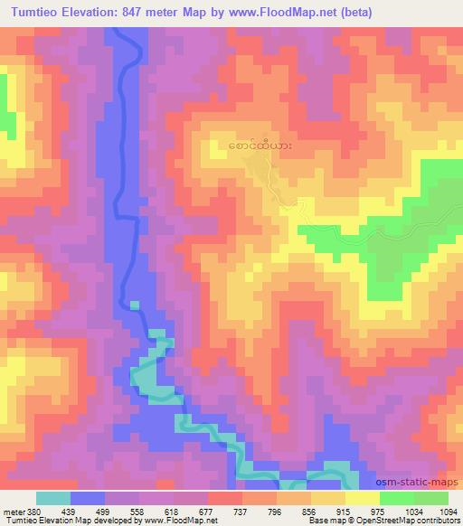 Tumtieo,Myanmar Elevation Map