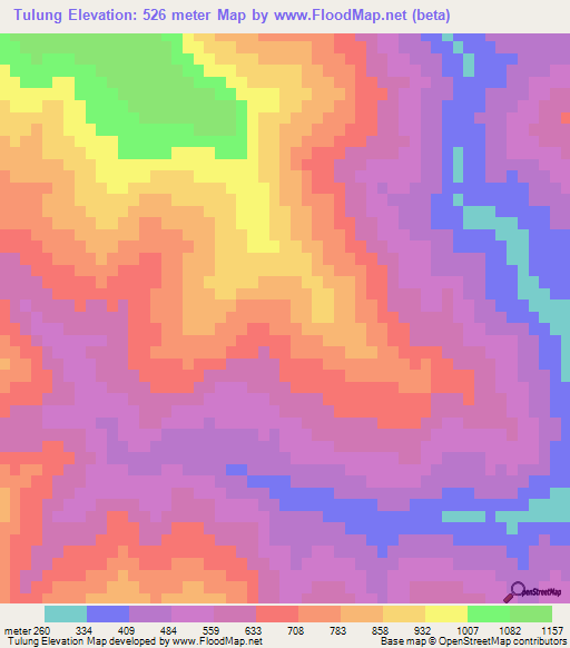 Tulung,Myanmar Elevation Map