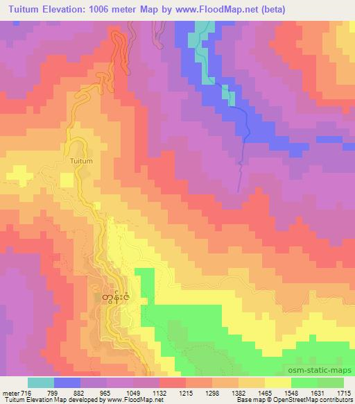 Tuitum,Myanmar Elevation Map