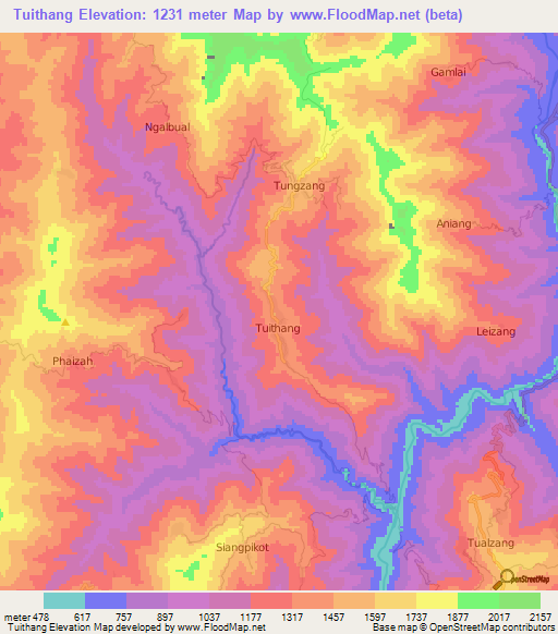 Tuithang,Myanmar Elevation Map