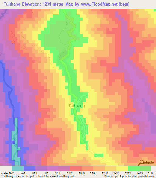 Tuithang,Myanmar Elevation Map