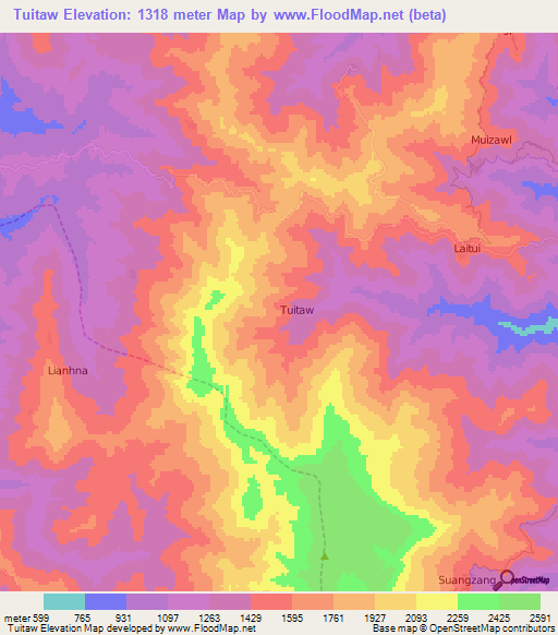 Tuitaw,Myanmar Elevation Map