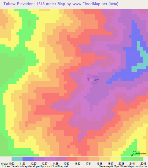 Tuitaw,Myanmar Elevation Map