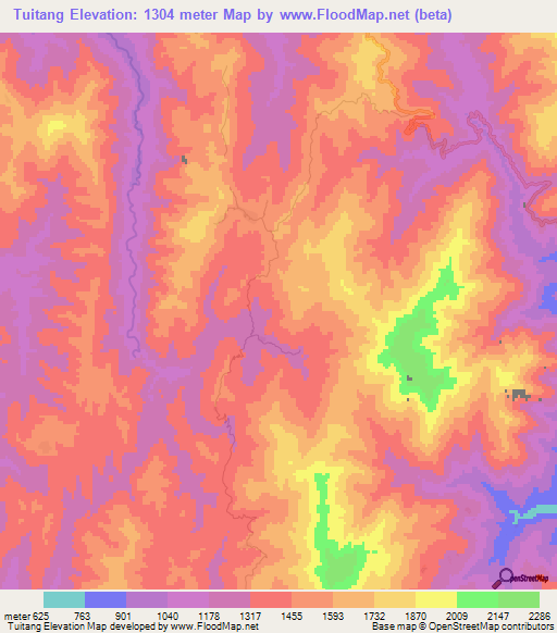 Tuitang,Myanmar Elevation Map