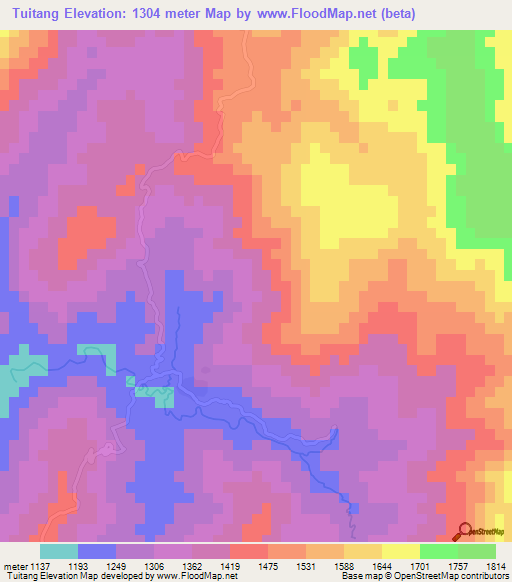 Tuitang,Myanmar Elevation Map