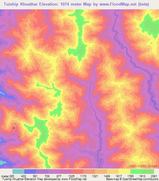 Tuiship Khuathar,Myanmar Elevation Map