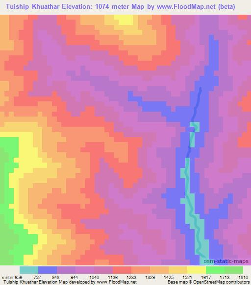 Tuiship Khuathar,Myanmar Elevation Map