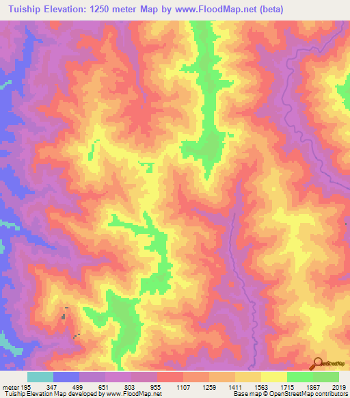 Tuiship,Myanmar Elevation Map