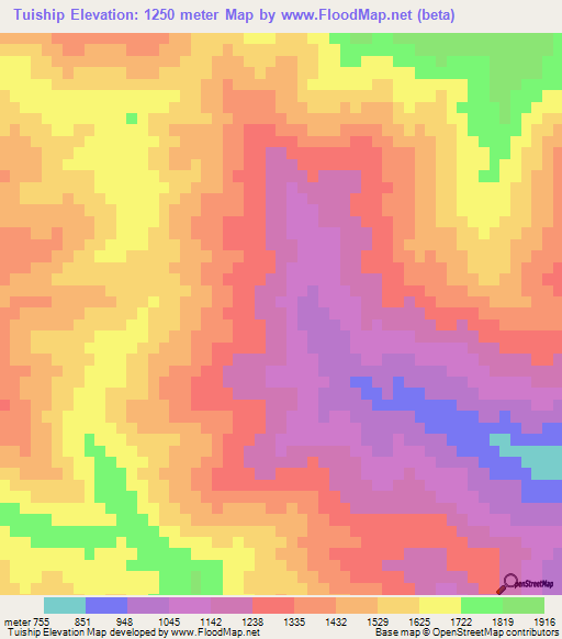 Tuiship,Myanmar Elevation Map