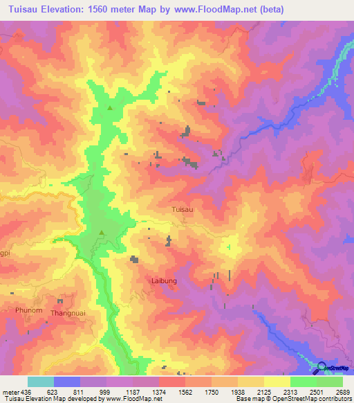 Tuisau,Myanmar Elevation Map