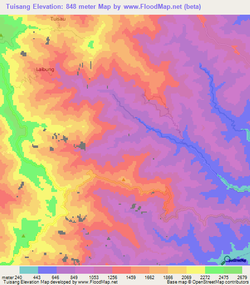 Tuisang,Myanmar Elevation Map