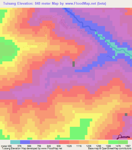 Tuisang,Myanmar Elevation Map