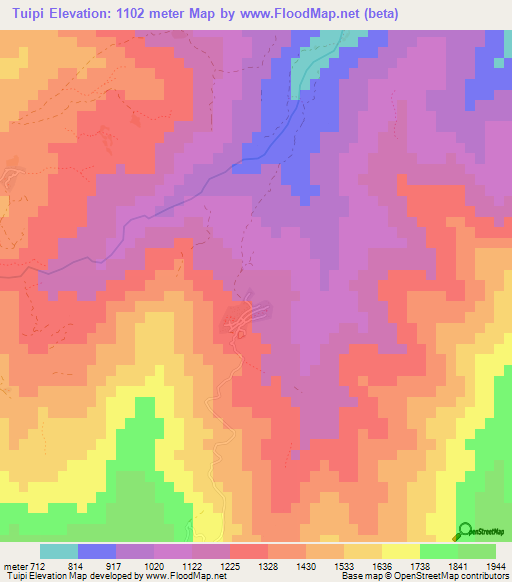 Tuipi,Myanmar Elevation Map