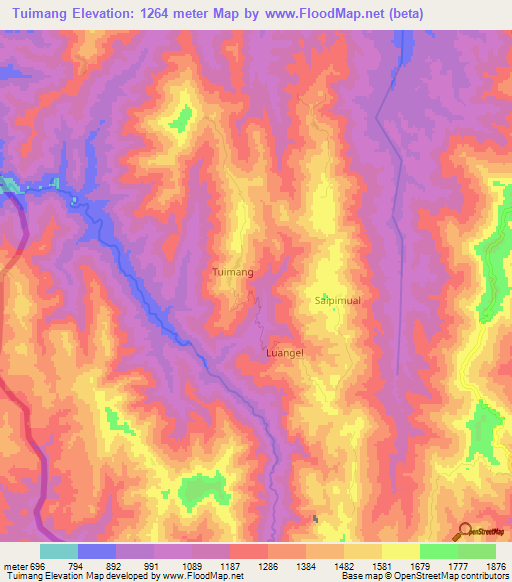 Tuimang,Myanmar Elevation Map