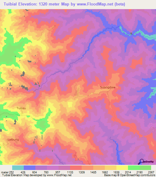 Tuibial,Myanmar Elevation Map