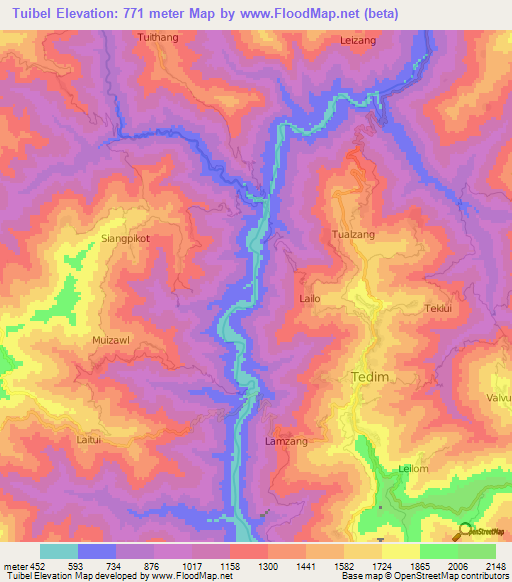 Tuibel,Myanmar Elevation Map