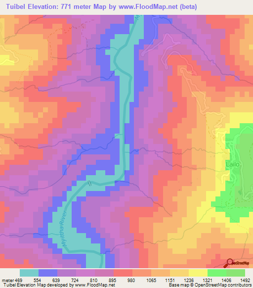 Tuibel,Myanmar Elevation Map