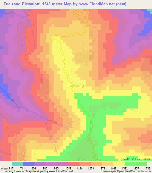 Tualzang,Myanmar Elevation Map