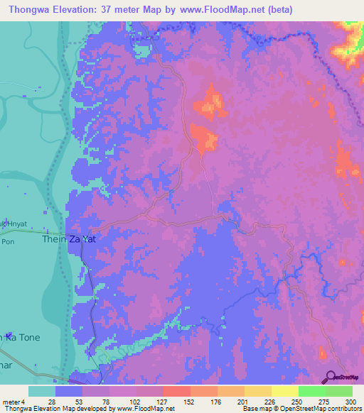 Thongwa,Myanmar Elevation Map