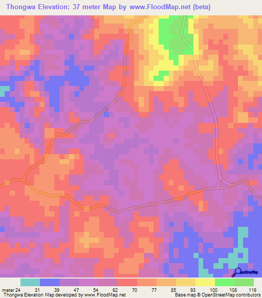 Thongwa,Myanmar Elevation Map