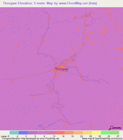 Thongwa,Myanmar Elevation Map