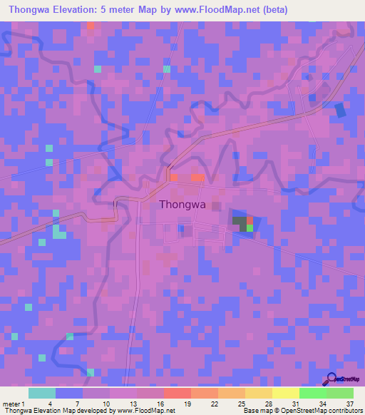 Thongwa,Myanmar Elevation Map