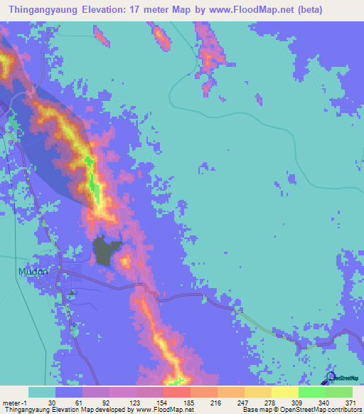 Thingangyaung,Myanmar Elevation Map