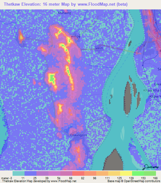 Thetkaw,Myanmar Elevation Map