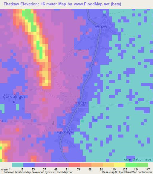 Thetkaw,Myanmar Elevation Map