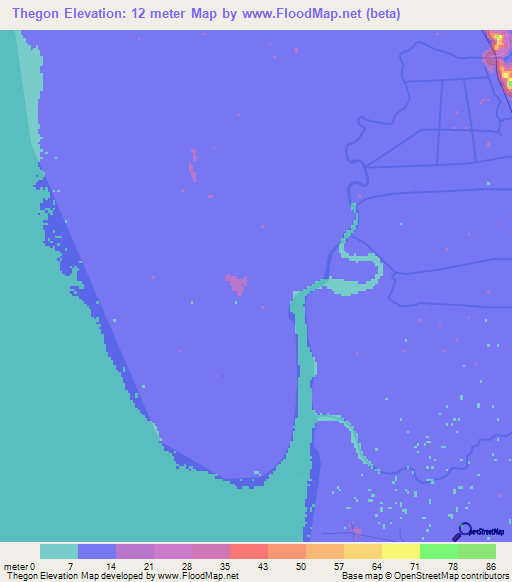 Thegon,Myanmar Elevation Map