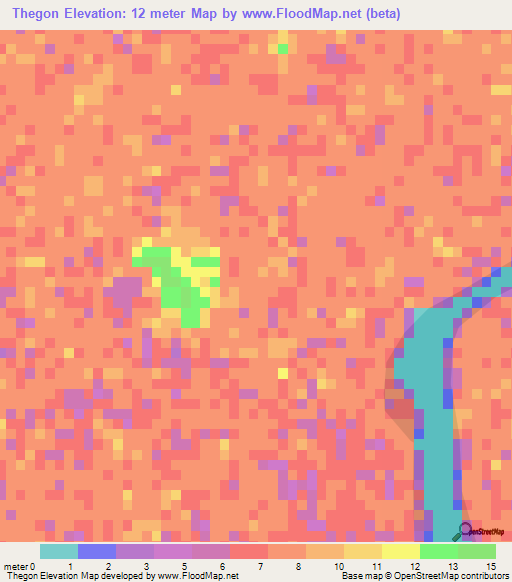 Thegon,Myanmar Elevation Map