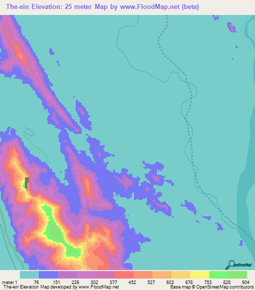 The-ein,Myanmar Elevation Map