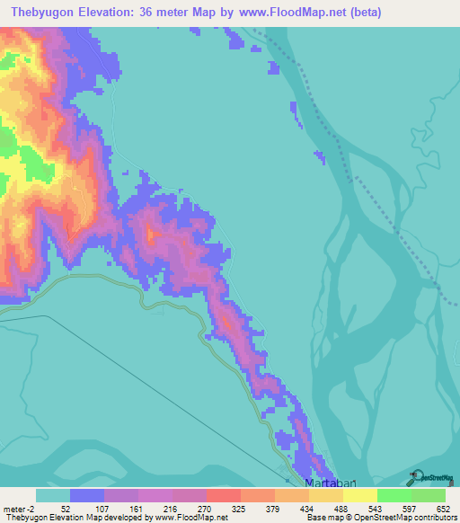 Thebyugon,Myanmar Elevation Map