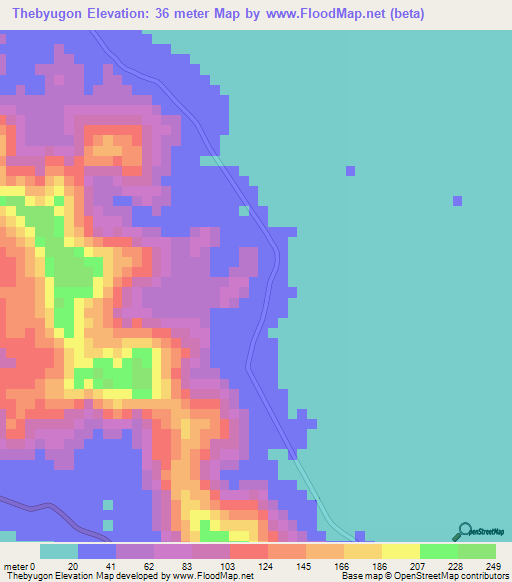 Thebyugon,Myanmar Elevation Map