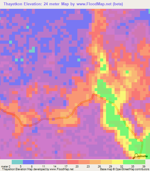 Thayetkon,Myanmar Elevation Map