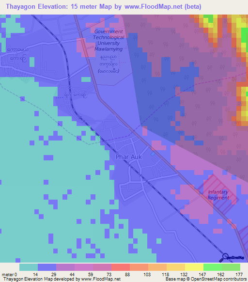 Thayagon,Myanmar Elevation Map