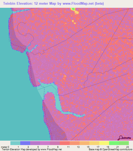 Teinbin,Myanmar Elevation Map