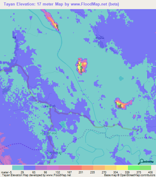 Tayan,Myanmar Elevation Map