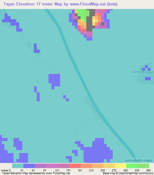 Tayan,Myanmar Elevation Map