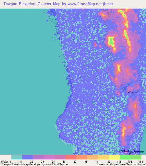 Tawpun,Myanmar Elevation Map