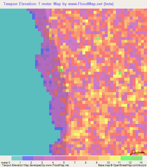 Tawpun,Myanmar Elevation Map