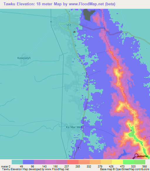 Tawku,Myanmar Elevation Map