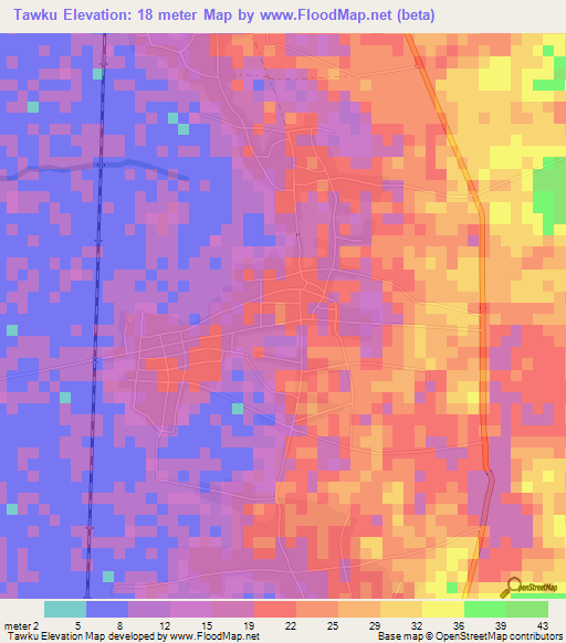 Tawku,Myanmar Elevation Map