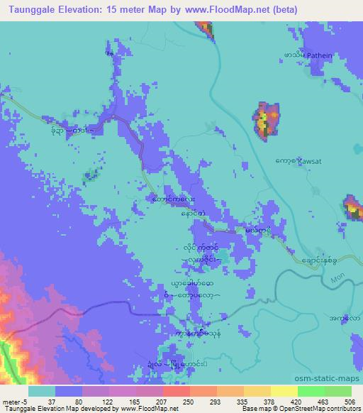 Taunggale,Myanmar Elevation Map